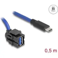 DeLOCK USB-A haaks (110° boven) Keystone module - USB-C (m) | USB3.0 5 gbps | zwart | 0,50 meter