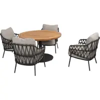 4 Seasons Outdoor Saba Calpi low dining tuinset 5 delig 130 cm rond teak antraciet