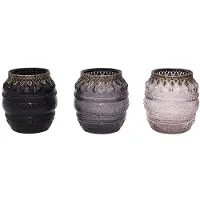 House of Nature Theelichthouder Dolni Ø12xh13cm Zwart-grijs zwart-grijs Glas