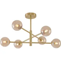 QAZQA Moderne plafondlamp messing met amber glas 6-lichts - Ryan