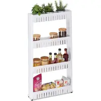 Relaxdays keukenrek op wielen - 4 etages - smal - kunststof - 101 x 12,5 x 54 cm - wit