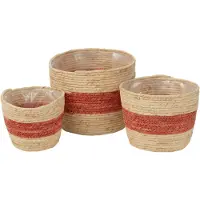 J-Line Set van 3 mand streep maïs naturel/rood