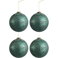 J-Line Doos van 4 kerstballen glas mat antiek azuur large