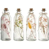 J-Line Hangende flessen kleurrijk gedroogde bloemen glas mix large assortiment van 4