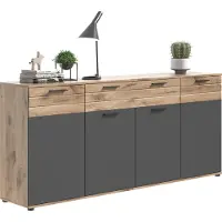 GuenstigEinrichten Dressoir - Decoratief eikenhout - Grijs, mat - Breedte 200 cm - 4 deuren - 1 lade