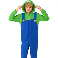 Opposuits onesie Luigi blauw/groen Jongens Polyester Capuchon All over print - maat 146/152
