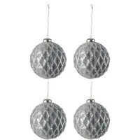 Jline Doos van 4 kerstbal geruit glas antiek grijs large