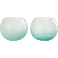 J-Line Windlicht bol craquele glas blauw medium assortiment van twee
