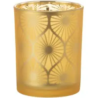 J-Line Windlicht ruit bloemen glas geel medium