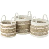J-Line mand Caro - raffia - wit/naturel - 3 stuks