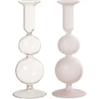 J-Line Kaarshouder 2 ballen mat/transparant glas licht roze assortiment van 2