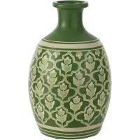J-Line Vase flowers+lines terracotta green/white