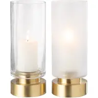 J-Line Windlicht/vaas pia glas/koper transparant/goud medium assortiment van 2