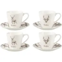 Jline Doos 4 thetassen + schotels rendier cadeaudoos keramiek wit/bruin large