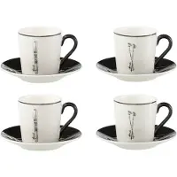 Jline Doos 4 koffietassen + schotels cadeaudoos keramiek zwart/wit small