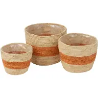 J-Line Set van 3 mand streep maïs naturel/oranje