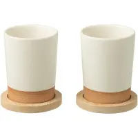 Jline Doos van 2 tassen + bamboubasis keramiek wit/naturel