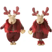 J-Line Rendier jongen + meisje hart polyester rood small assortiment van 2