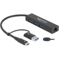 DeLOCK 3 Port USB 3.2 Gen 1 Hub + Gigabit LAN with USB Type-C or USB Type-A connector