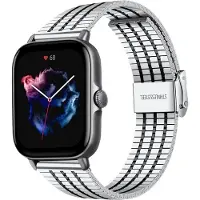 Strap-it Luxe roestvrij stalen smartwatch band - geschikt voor Xiaomi Amazfit GTS 1-2-3-4 - Mini / Bip / Bip S / Bip Lite / Bip U Pro / Amazfit GTR 42mm - zilver/zwart