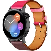 Strap-it Kunst leren smartwatch bandje - geschikt voor Huawei Watch GT 2 42mm / GT 3 42mm / GT 3 Pro 43mm - knalroze/roodbruin