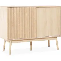 Sweeek Dressoir 2 schuifdeuren houtdecor deels gegroefd 115cm Naturel