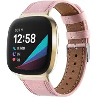 Strap-it Smartwatch bandje leer - leren bandje geschikt voor Fitbit Versa 3 / Fitbit Sense - roze