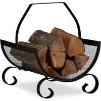 Relaxdays houtmand zwart - brandhout mand metaal haardhout opslag met greep - rustiek •