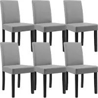 En.casa Eetkamerstoel 'Hamburg', set van 6, gestoffeerde stoel, kunstleer, houten poten, lichtgrijs