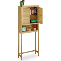 Relaxdays wasmachine kast LAMELL bamboe wasdroger kast badkamerkast, natuur