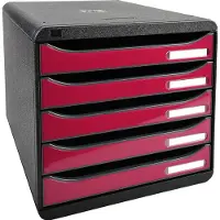 Exacompta Big Box Plus Iderama framboos glanzend, 5 open laden A4/A4+/24x32, geruisloos, veiligheidsstop, stapelbaar