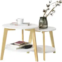 SoBuy Lot 2 Tables gigognes rondes Blanc
