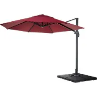 Mendler Zweefparasol -A96, parasol, rond Ø 4m polyester/aluminium 27kg ~ bordeaux met voet, draaibaar