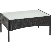 Mendler Poly-rattan tuintafel Halden, bijzettafel met glazen blad ~ antraciet