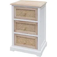 MCW Ladekast -K87, ladekast Kast, hout rotan 63x40x28cm ~ wit, natuurlijke kleur