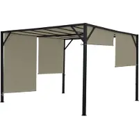 Mendler Pergola Baia, tuinpaviljoen terrasoverkapping, stevig 6cm stalen frame + schuifdak taupe ~ 3x3m