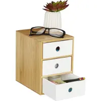 Relaxdays bureau organizer - 3 lades - bamboe - 21 x 14,5 x 20 cm - wit