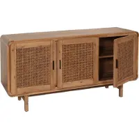 Mendler Dressoir -M47, ladekast highboard dressoir, opbergvakken, rotan acacia massief hout gebeitst 82x160x45cm 38kg