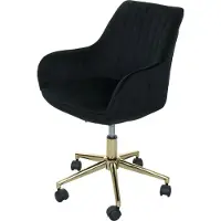 Mendler Bureaustoel -J62, bureaustoel bureaustoel fauteuil stoel, fluweel met armleuningen gouden voet ~ zwart