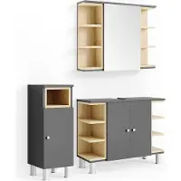 Vicco Badkamermeubel set Aquis Antraciet 3-delig, Model 36249