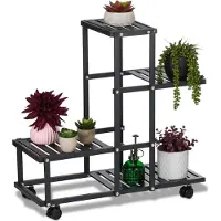 Relaxdays plantenstandaard - met wielen - metaal - 4 etages - 60,5 x 61,5 x 26 cm - binnen
