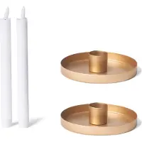 Novaliv 2x kaarsenhouders, ronde metalen kaarsen, diameter 6 cm, goud met LED-kaarsen, premium echt was-flikkereffect, lontkaars, kaarsenhouder, kaarsenstoker, Adventskrans, Scandinavische chic
