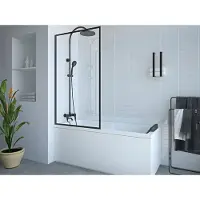 Vente-unique Badscherm in industriële stijl zwart mat - 70 x 140 cm - Gehard glas - BRADENTON L 70 cm x H 140 cm x D 1.92 cm