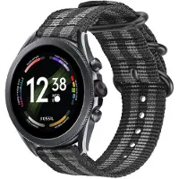 Strap-it Nylon gesp smartwatch bandje - geschikt voor Fossil Gen 6 44mm / Gen 5 / Gen 5e 44mm - zwart/grijs