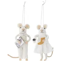 Bloomingville Peo kerstornament muis 2-delig Wit
