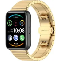 Strap-it Stalen Smartwatch bandje - Geschikt voor Huawei Watch Fit 2 metalen bandje - goud - Horlogeband / Polsband / Armband