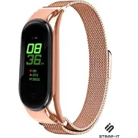 Strap-it Milanees Smartwatch bandje - Geschikt voor Xiaomi Mi band 5 / 6 Milanese band - rosé goud - Horlogeband / Polsband / Armband