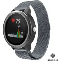 Strap-it Luxe Milanese bandje - geschikt voor Garmin Vivoactive 3 / Vivoactive 5 / Venu / Venu SQ / Vivomove HR / Forerunner 245 / 570 - 42mm / 645 - space grey