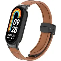 Strap-it leren bandje met magnetische D-buckle sluiting - Geschikt voor Xiaomi Mi Smart Band 8 / Band 9 (bruin)