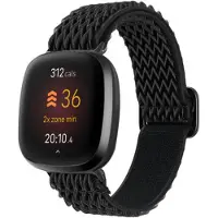 Strap-it Smartwatch bandje - Elastisch nylon bandje geschikt voor Fitbit Versa 3 / Versa 4 / Fitbit Sense / Sense 2 - zwart